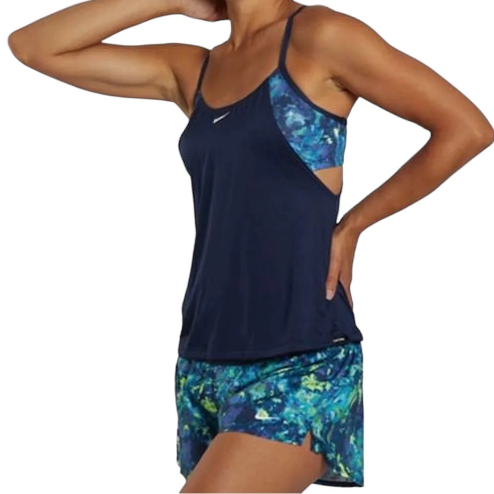 Nike Women’s Earth Dye Layered Tankini Swim Top in Midnight Navy Sizes S/M